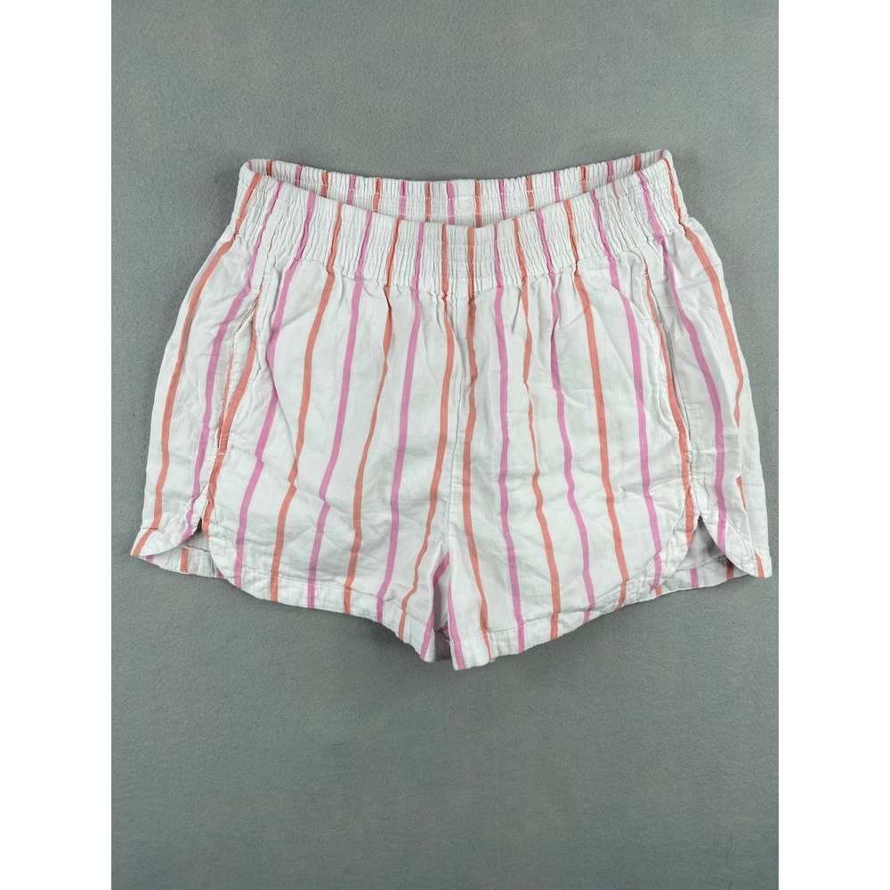 Fabletics Womens Small Pink Orange Striped Cotton Smocked Waist Shorts SO2355133